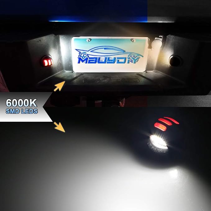 LED License Plate Light Lamp Assembly with Red OLED Neon Tube Compatible with Ford F150 1990-2014, F250 F350 1999-2016, Ranger 1983-2011, Excursion Raptor Black housing 6000K White, Pack of 2