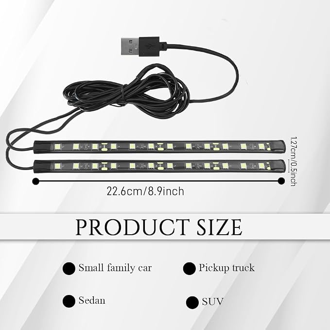 Car LED Strip Light, Car Interior Lights, 12V 24 LED Auto Under Dash Atmosphere Lights with USB Port, Auto Atmosphere Under Dash Lighting Kit for Vehicles (Ice Blue, USB)