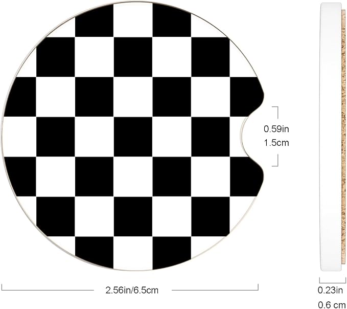 Ceramic Car Coasters – Absorbent Car Cup Holder Coaster Set for Women, Cute Aesthetic Car Accessories for Girls, 2 Pack (Black)