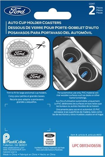 Plasticolor 000651R01 Ford Oval Auto Car Truck SUV Cup Holder Coaster 2-Pack , Blue