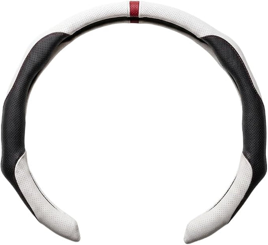 Quick Install Enhanced Control Sporty Nappa Leather Steering Wheel Cover, Odorless Sweat-Proof Non-Slip Protector Universal Fit for 14.5-15 Inch Car SUV Truck