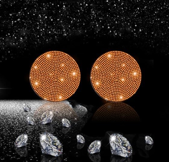 NBTEPEM 2pcs Bling Car Cup Holder Coaster, 2.75 inch Anti-Slip Shockproof Universal Fashion Car Coasters Insert Bling Crystal Rhinestone Automotive Interior Accessories for Women (2 pcs, Orange)