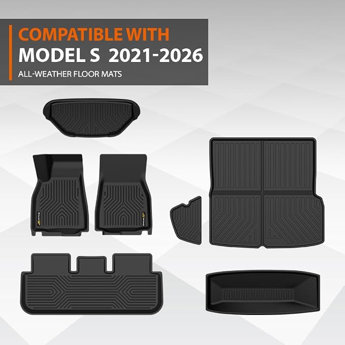G-PLUS TPE Floor Mats & Cargo Liner Fit Tesla Model S 2021-2024 | All Weather Protection,Non-Slip,Custom Fit Model S Floor Liner Accessories,TPE Full Coverage,1st & 2nd & 3rd ,Black