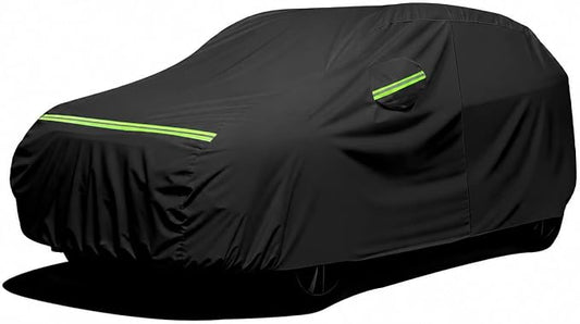 Favoto Car Cover Waterproof All Weather Windproof for SUV 188-198 Inches | UV Protection, Soft Cotton Lining, Driver Door Zipper, Reflective Strips and Storage Bag Included with Vehicle Fitment Black