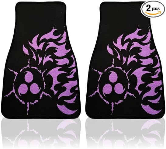 Anime Car Carpet Mat Set of 2 Front, Black Cursedm Design Automotive Accessories Interior All Weather Floor Mats Decor with Non Slip Black Anti Skid Backing