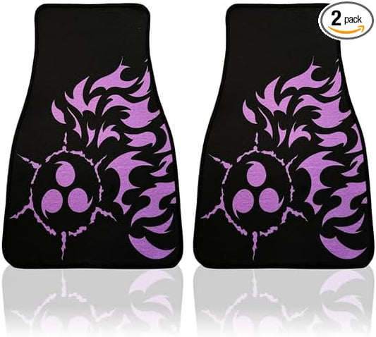 Anime Car Carpet Mat Set of 2 Front, Black Cursedm Design Automotive Accessories Interior All Weather Floor Mats Decor with Non Slip Black Anti Skid Backing