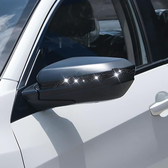 4 PCS Bling Rhinestone Car Door Handle Scratch Protector, Universal for All Cars, Vehicles, SUVs, Car Side Rearview Mirror, Car Door Edge Guard, Car Exterior Accessories for Women Men (Black)