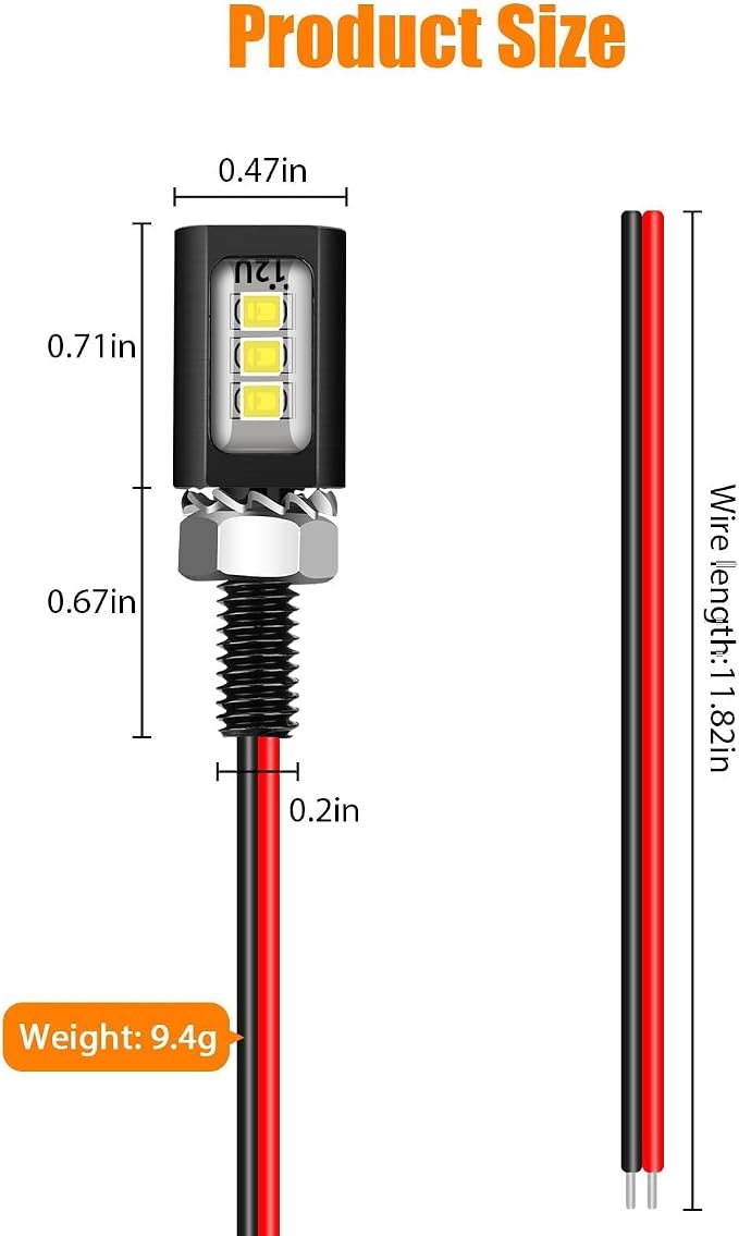 Linkstyle 4PCS 12V LED License Plate Light, License Tag Screw Bolt Lamps, Super Bright Motorcycle LED Bulb Tag Lights for Car Truck RV ATV Bike