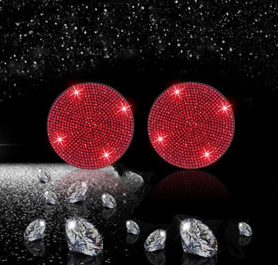 NBTEPEM 2pcs Bling Car Cup Holder Coaster, 2.75 inch Anti-Slip Shockproof Universal Fashion Car Coasters Insert Bling Crystal Rhinestone Automotive Interior Accessories for Women (2 pcs, Red)