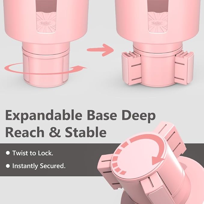 Seven Sparta 2 Pack Car Cup Holder Expander with Offset Adjustable Base, Compatible with Hydro Flasks 32/40 Ounce, Compatible with Yeti Ramblers 20/26/30 Ounce, Other Bottles in 3.4"-3.8" (Pink)
