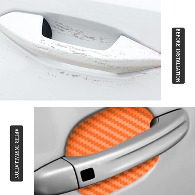 4PCS Universal Carbon Fiber Anti-Scratches Auto Door Handle Protective Film, Door Handle Protector Sticker, Paint Cover Guard Stickers Fit for Most Car Handles (Orange/4PCS)