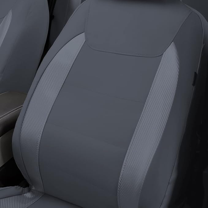 Flying Banner car seat Covers Protects Water Proof Faux Leather Carbon Fiber Front and Rear Bench Split 40/60 50/50 60/40(Gray Gray, Full Set - 8PCS)
