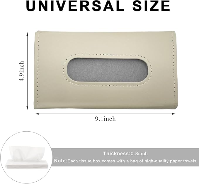 Car Tissue Holder, Vehicle Sun Visor Napkin Box Hanging Paper Towel Dispenser with Tissues Refill, Leather Backseat Paper Towel Case Visor Napkin Storage Holder for Most Cars (Beige)