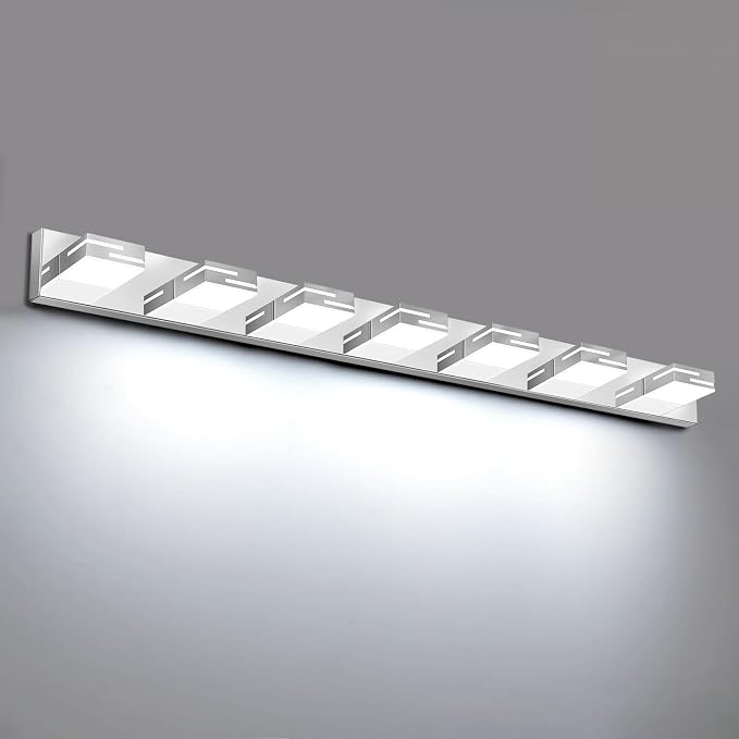 LED Modern Bathroom Vanity Light Fixtures, Dimmable Chrome Vanity Lights for Bathroom Lighting Fixtures Over Mirror, with 360° Rotatable Heads 7-Light 48-inch (Cool White 6000K)