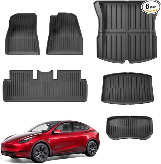 Floor Mats for Tesla Model 3 Highland 2026 2025 2024, TPE All Weather Protection Floor Mats Set (6 Pieces), Custom Fit Cargo Liner Cargo Trunk Accessories, Heavy Duty Accessories, Black
