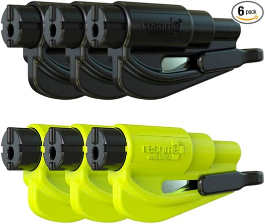 resqme The Original Emergency Keychain Car Escape Tool, 2-in-1 Seatbelt Cutter and Window Breaker, Made in USA, Pack of 6, Yellow, Black - Compact Emergency Hammer