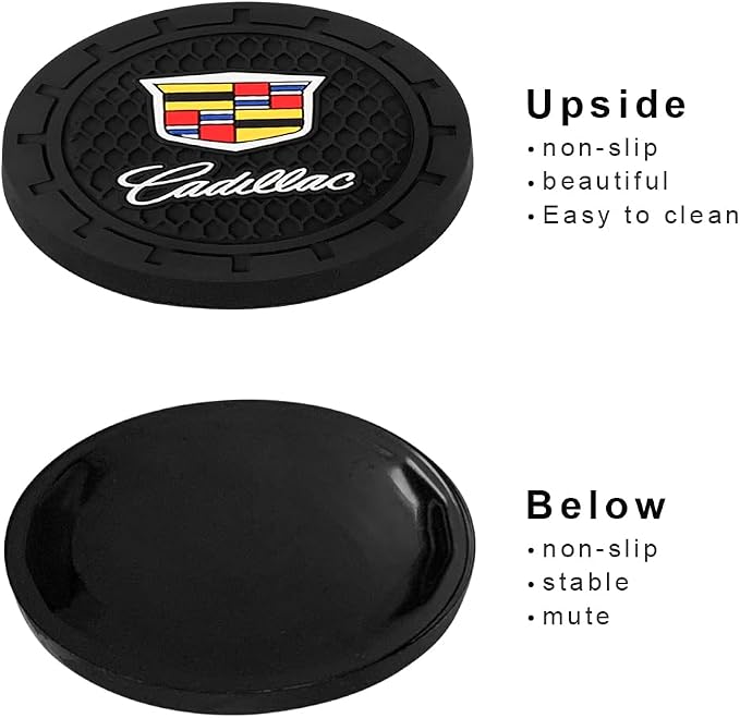 Car Cup Holder Coaster for Cadillac Series Recessed Silicone Cupholder Coaster Interior Accessories 2.75in 2Pieces Black