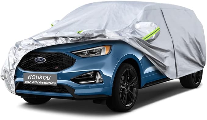 KouKou 6 Layers Car Cover Custom Fit Ford Edge from 2007 to 2025, Waterproof All Weather for Automobiles, Sun Rain Dust Snow Protection. (Ships from US Warehouse, Arrive Within 3-7 Days) Silver
