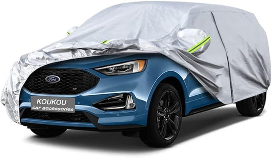 KouKou 6 Layers Car Cover Custom Fit Ford Edge from 2007 to 2025, Waterproof All Weather for Automobiles, Sun Rain Dust Snow Protection. (Ships from US Warehouse, Arrive Within 3-7 Days) Silver