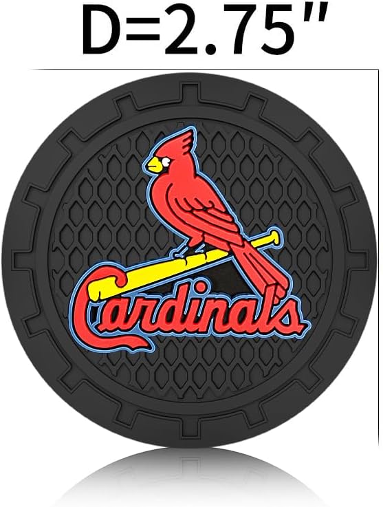 Baseball Fans Car Cup Holder Coasters for St. Louis Cardinals Fans, 2 Pack Cardinals Silicone Non-Slip Cup Mats, 2.75" Car Cup Holder Inserts for Auto Interior