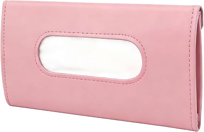 Car Visor Tissue Holder, Vehicle Sun Visor Backseat Napkin Case Mount with Tissues Refill, Automotive Interior Disposable Masks Holder, Universal for SUV Automobile Truck (Pink)