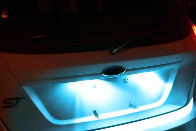 iJDMTOY Ice Blue Full LED License Plate Light Kit Compatible With Ford C-Max Edge Transit Connect Ecosport Ranger, Jaguar XF XJ, 18-SMD Aqua LED & Can-bus Error Free