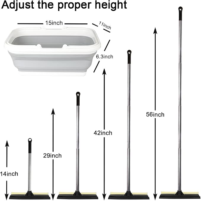 Window Cleaning Kit, 56-Inch Squeegee & 10L Collapsible Bucket | Squeegee & 10L Collapsible Bucket
