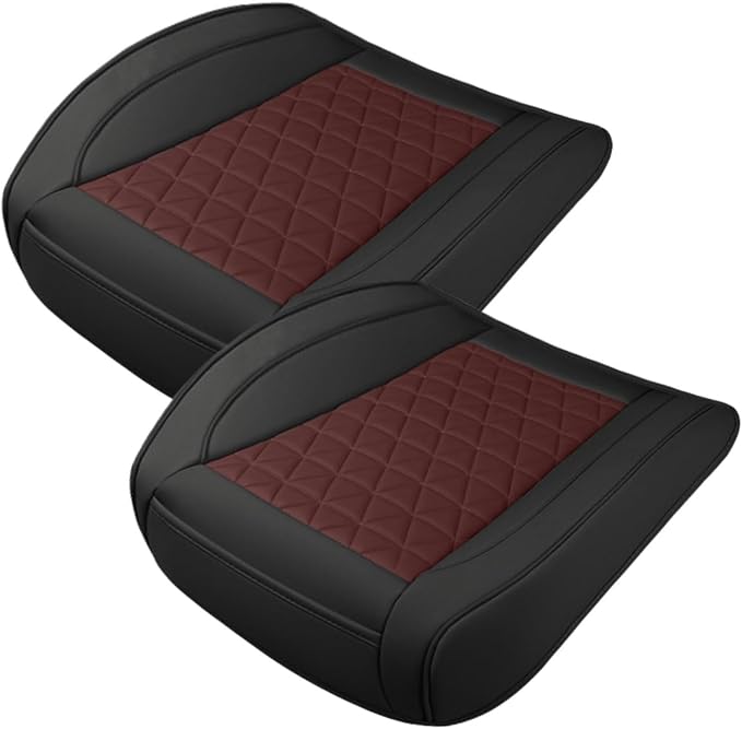 2PCS Luxury Faux Leather Car Seat Cover, Car Seat Cushion, BlackRed | Anti-Slip Waterproof Universal Front Bottom Seat Protector with Storage Pocket for Sedans, SUVs, Trucks, Triangular Pattern