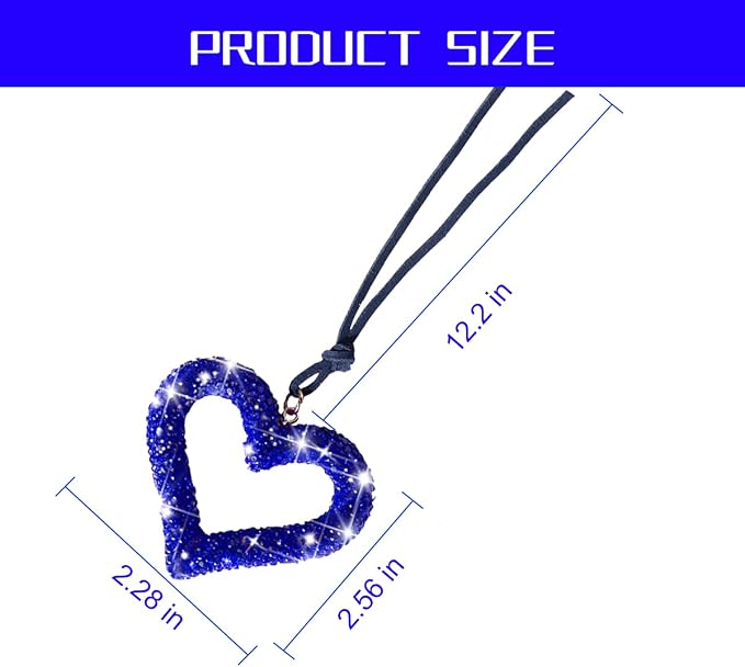 Mandark Bling Heart Car Hanging Accessories, Crystal Rhinestone Vehicle Rear View Mirror Charm Pendant Ornaments, Cute Diamond Auto Interior Hanger Decoration for Women Girls（Dark Blue）