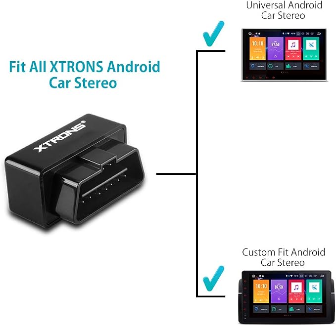 XTRONS Wireless Bluetooth OBD2 Android OBDII Car Auto Diagnostic Scanner Tool Torque Special for XTRONS Android Car Stereo for Ford for Cadillac for Lexus for VW for Porsche for BMW (TQ101 TME100L)