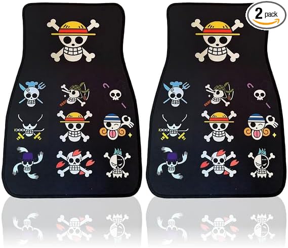 Anime Car Carpet Mat Set of 2 Front, Black Op Design Automotive Accessories Interior All Weather Floor Mats Decor with Non Slip Black Anti Skid Backing