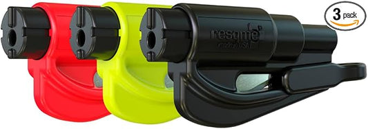 resqme The Original Emergency Keychain Car Escape Tool, 2-in-1 Seatbelt Cutter and Window Breaker, Made in USA, Family Pack of 3 - Black, Red, Yellow -Compact Emergency Hammer