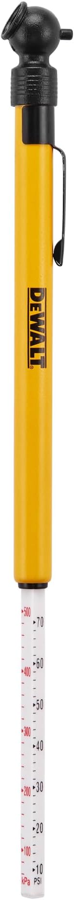 DEWALT Pencil Tire Pressure Gauge with Tread Depth Gauge, 10-70 PSI, Compact Size with Metal Clip, Durable Design for Accurate Measurement, Automotive Tool for Cars and Motorcycles