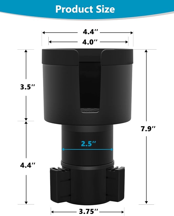 SEVEN SPARTA Car Cup Holder Expander, Long Base for 32-40oz Large Bottles | For Deeper cup holders on RAV4, Adjustable offset adapter, Holds 3.4-3.8 in bottles Mugs, Extender for Yeti Owala Hydro Flask