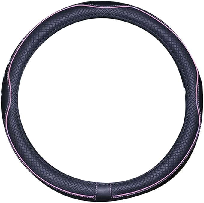 Mayco Bell Universal Standard Size Steering Wheel Cover Anti-Slip,Safety,Soft,Breathable,Durable,Full Surround,Comfortable Grip Microfiber Leather (14.5-15 inch,Black Pink)