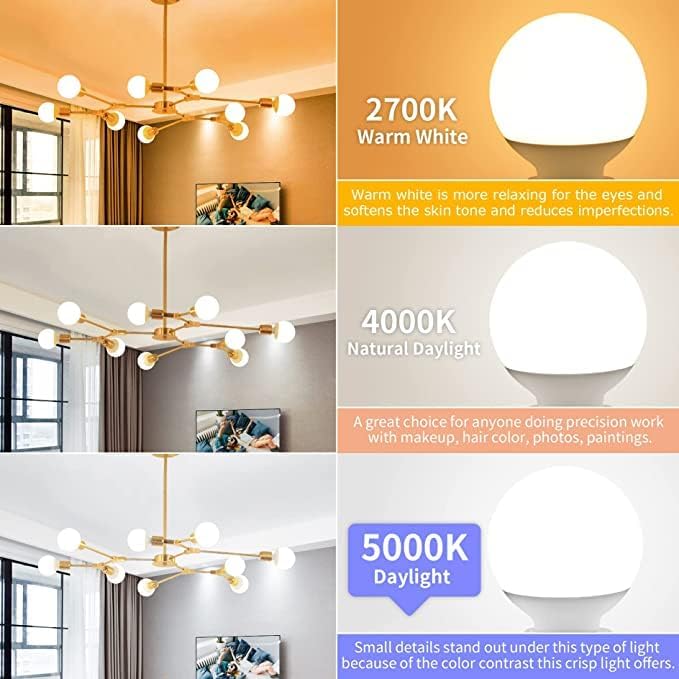 8 Pack Bathroom Light Bulbs, 5000K Daylight LED Globe Light Bulbs, 40W Equivalent E26 Base, G25 Vanity Light Bulb for Bathroom Makeup Mirror, Bedroom Lights 120V, CRI85+, 500LM, Non-dimmable