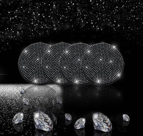 NBTEPEM 4pcs Bling Car Cup Holder Coaster, 2.75 inch Anti-Slip Shockproof Universal Fashion Car Coasters Insert Bling Crystal Rhinestone Automotive Interior Accessories for Women (4 pcs, Black)