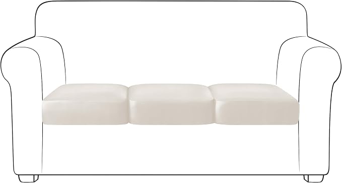 Yates Home PU Leather Couch Sofa Cushion Slipcover Water-Proof Elastic Chair RV Seat Covers Loveseat Slip Cover for Settee Seater in Living Room（3 Piece Large Sofa Cushion Covers,Ivory