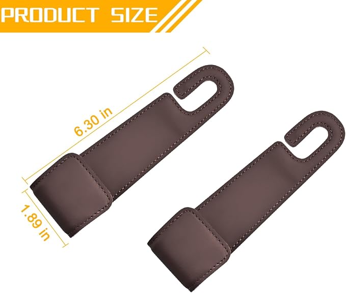 2PCS Car Seat Headrest Hook, Leather Vehicle Seatback Organizer Hanger for Hanging Purses Bags Coats, Auto Seat Back Storage Hook Accessories, Universal for SUV, Sedan, Truck (Brown)