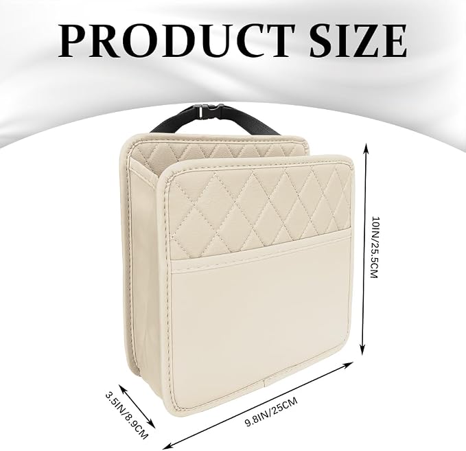 Car Seat Back Organizer, Car Organizers and Storage, PU Leather Vehicle Backseat Hanging Storage Pocket, Multipurpose Auto Organizer Hanging Universal for Most Vehicles (Beige without Pocket)