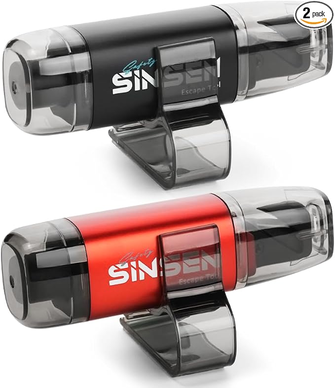 SINSEN Car Window Breaker Seat Belt Cutter Tool, Emergency Safety Hammer Tool to Break Glass, Portable Escape Kit, 2 Pack(Black+Red)