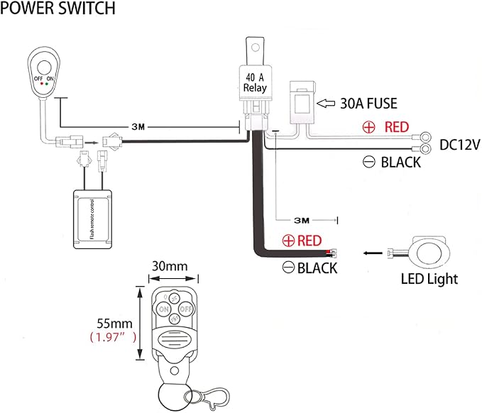 LED Work Lights Bar Remote Wiring Harness Kit 1Lead DC12V 40A LED Lights Remote Wiring Harness Switch Relay 14AWG Core Cable Harness Fit for Car Fog Lights Work Driving Lights Bar