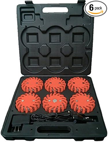RPF16LM6 CASE OF 6 RED RECHARGEABLE 9-FUNCTIONS PORTABLE 16 LED POWER FLARE POWER-MARKERS ROADSIDE EMERGENCY MAGNETIC