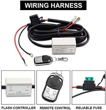 Heavy Duty LED Light Bar 400Watts Load Wiring Harness Wireless Strobe Wiring Kit ON-OFF-Strobe RF Remote Control Switch for 12V Car Truck Work Light Driving Light