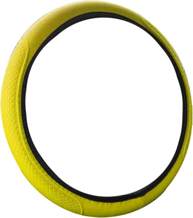 LoyaForba Leather Car Steering Wheel Cover, Elastic Breathable Anti-Slip Steering Wheel Protector, Car Interior Accessories for Men Women, Universal 15 Inch for Most Cars (Yellow)