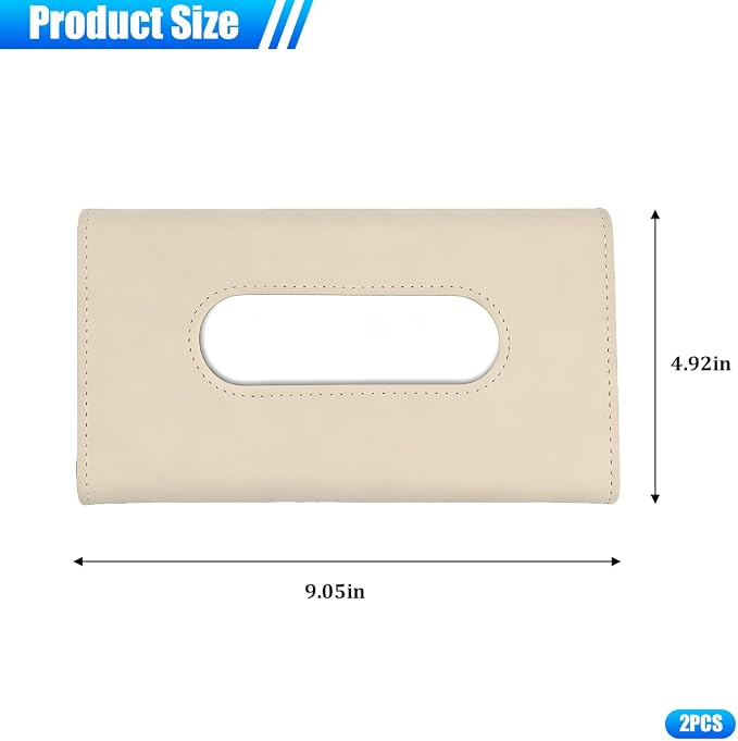 Car Tissue Holder, Rectangle Vehicle Sun Visor Napkin Case with Ergonomic Take Out Port, Automotive Interior Sunshade Tissue Box Organizer, Universal for SUV RV Truck (Khaki)