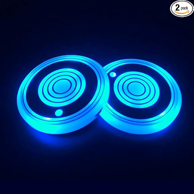 LED Car Cup Holder Lights, 7 Colors Changing USB Charging Mat Waterproof Cup Pad, LED Interior Atmosphere Lamp Decoration Light Inside Car Lighting Accessories (2pcs)