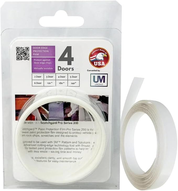 Door Edge Paint Protection Film, Car Door Handle Cup, Scotch Guard, Mini Knife, Squeege Cloth PPF Precut, Universal Fit, Protector, Upromax SelfHealing Scratch (Door Edge/Clear/4-Doors)