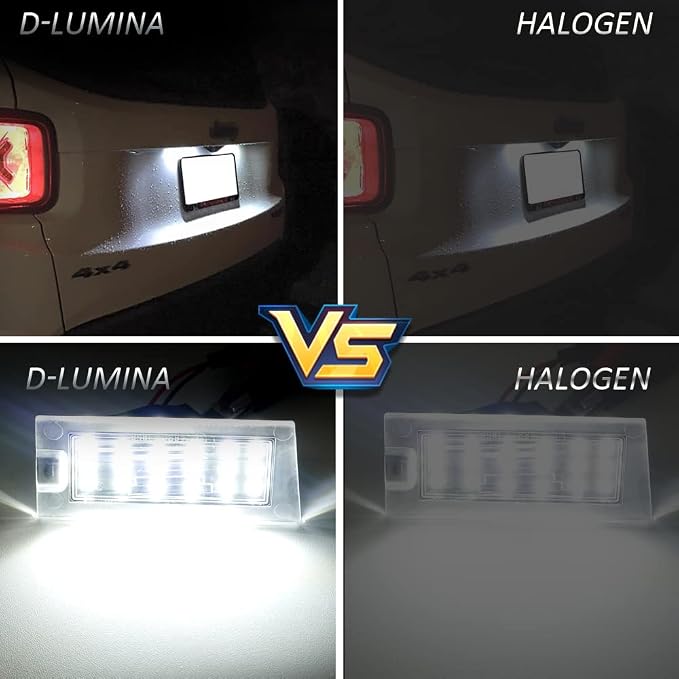 D-Lumina LED License Plate Light Tag Lamp Assembly for Jee‘p Cherokee 2014-2018, Powered by 18-SMD 6000K White Tag Lights, Pack of 2