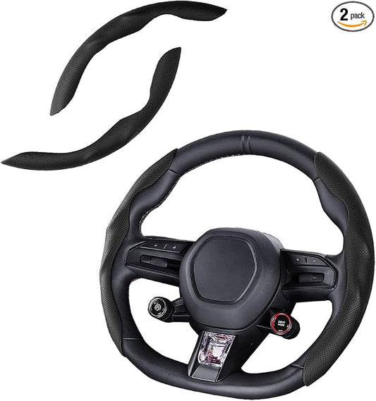 Car Steering Wheel Cover, O/D Shape, Nappa Leather, Segmented, Anti-Slip, Odorless, Breathable, for Men & Women, 14-15inch (Black)